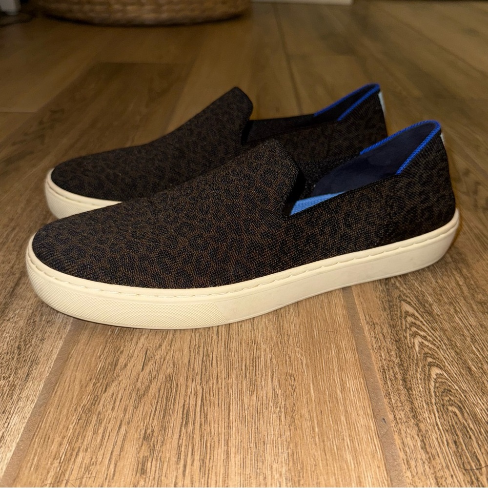 Rothy’s The Original Slip-on Sneaker Espresso Shot Brown Cheetah Print Sz 8.5